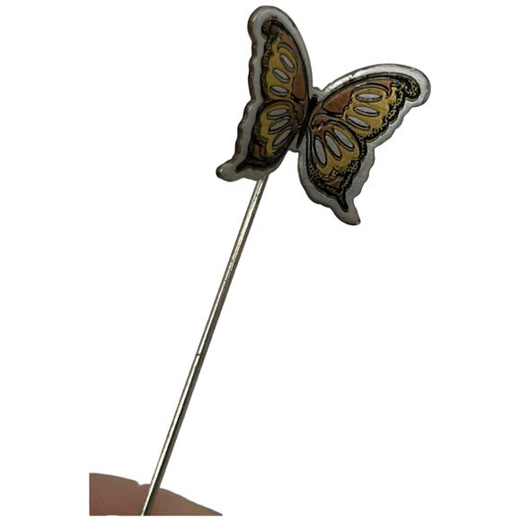 Reed & Barton Damascene Butterfly Stick Pin, 2" Long, Vintage Brooch - Picture 7 of 9